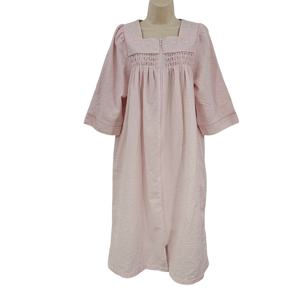 Miss Elaine Robe Housecoat Women S Pink Kaftan Seersucker Lounge Pockets Comfort